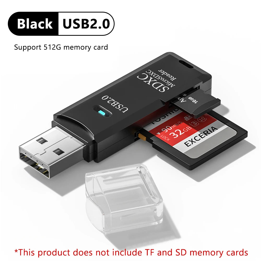 2-in-1 Multi-Functional USB 3.0/2.0 Card Reader - Supports TF+SD Cards for Computer/Tablet/Camera/Laptop/Car