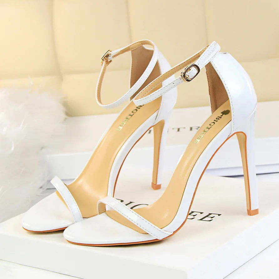 Women Summer 8cm 11cm High Heels Fetish Sandals Gladiator Platform Strap Glossy Leather Sandles Lady Nude Low Heels Party Shoes