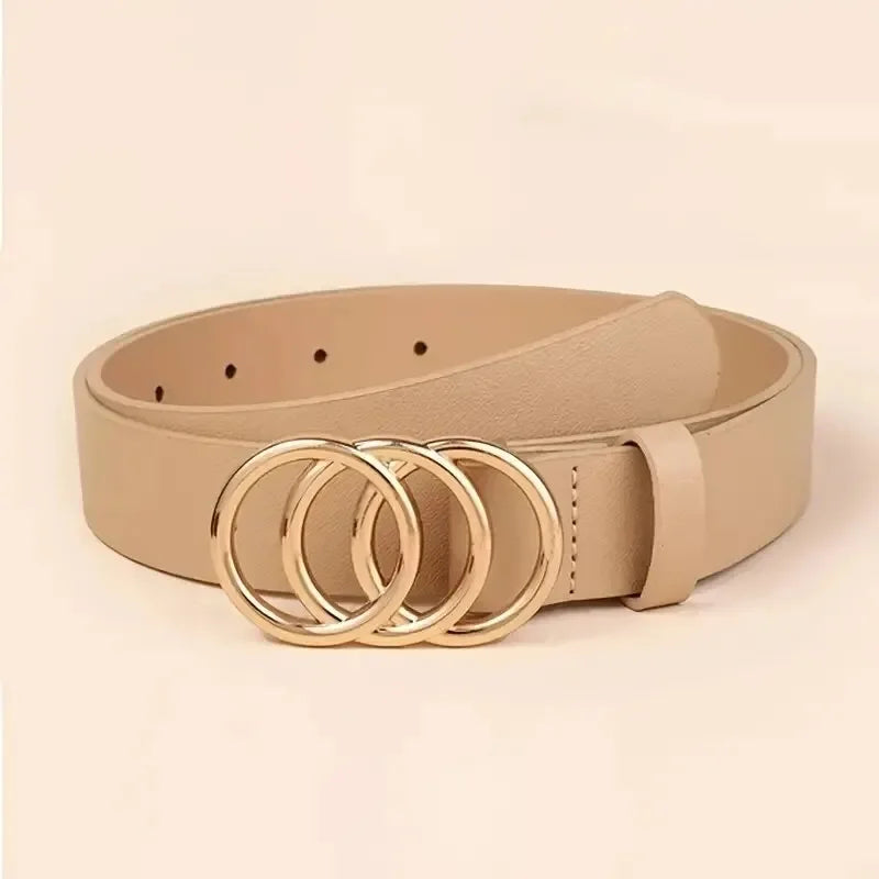 1PC Women's Belt Trend Triple Round Buckle Belt Simple Versatile Youth Belt PU Leather Belt Paired with Jeans Dress Ladies Belts