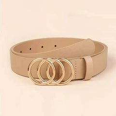 1PC Women's Belt Trend Triple Round Buckle Belt Simple Versatile Youth Belt PU Leather Belt Paired with Jeans Dress Ladies Belts