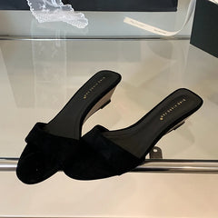 SUOJIALUN 2025 Summer New Women Slipper Fashion Low Wedge Heel Ladies Elegant Slides Open Toe Outdoor Dress Sandal Shoes