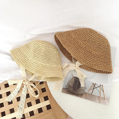 Summer Children Lace Solid Straw Hat Outdoor Girl Baby Fashion Sunscreen Cap Infant Fisherman's Caps Kid Vacation Casual Hats