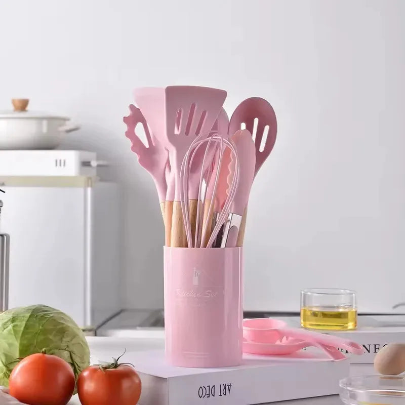 12PCS Food Grade Silicone Kitchen Cookware Utensils Turner Spatula Measuring Spoon Practical Cooking Tool Kitchenware Set