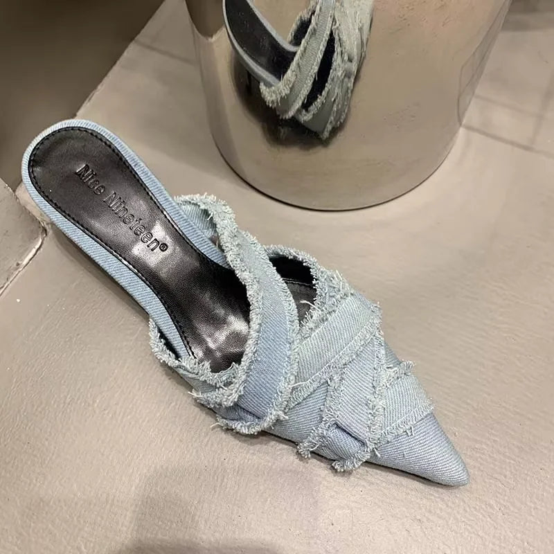 2025 Women Mules Elegant Sandals Pumps Summer Female Shoes Low Heels New In Fashion Ladies Sandal Pointed Toe Slides Footwear