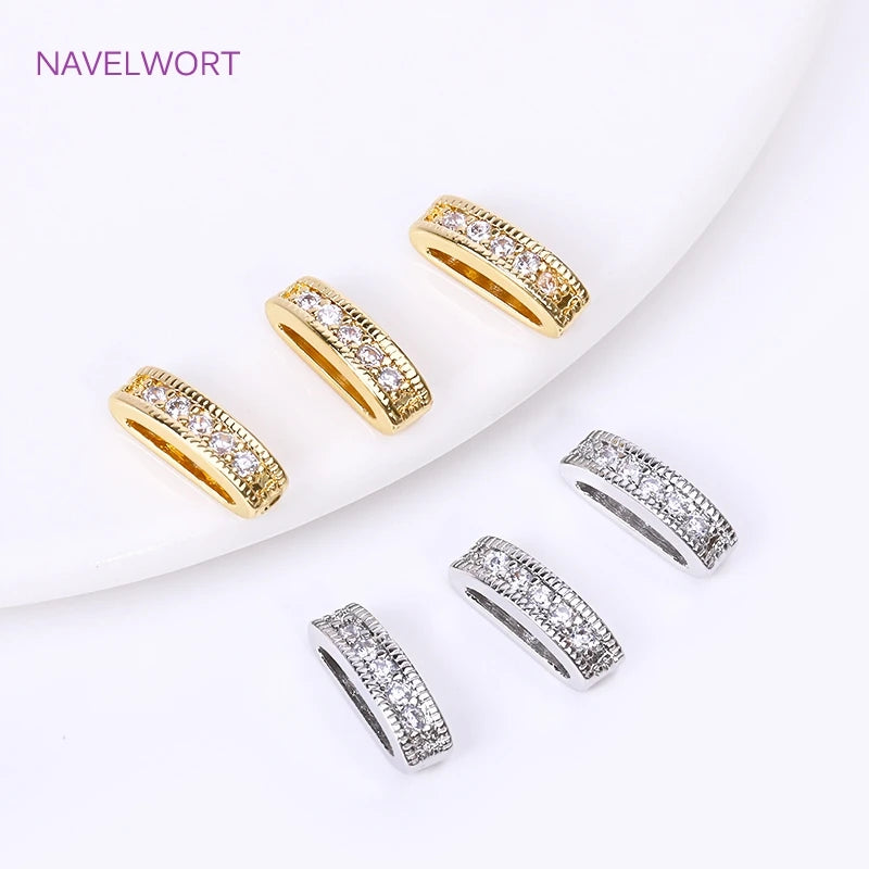 18K Gold Plated 2/3 Holes Pearl Jewelry Spacers Fittings,Beads Separator,Brass Inlaid Zircon Beading Components,DIY Accessories