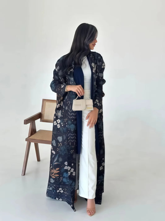 Miyake Pleated Abaya Print Foldable Collar Women's Long Sleeve Robe 2024 New Winter Original Design Fashion Cardigan Coat