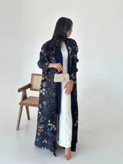 Miyake Pleated Abaya Print Foldable Collar Women's Long Sleeve Robe 2024 New Winter Original Design Fashion Cardigan Coat
