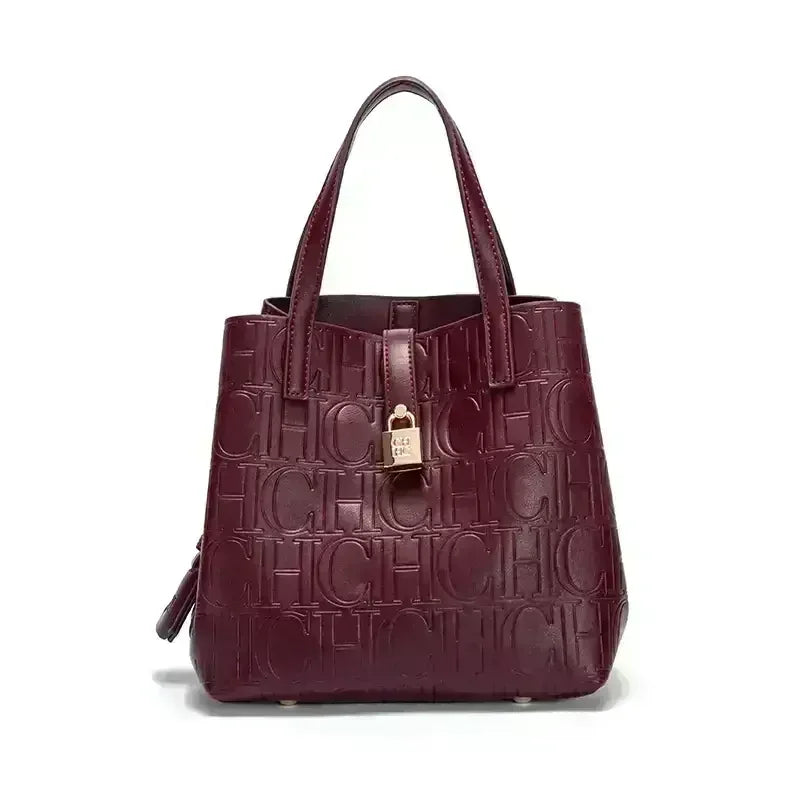 CH Large Capacity Handbag Luxury Brand Temperament Letter Print with Lock Design 2025 Trendy Women's Crossbody Bag
