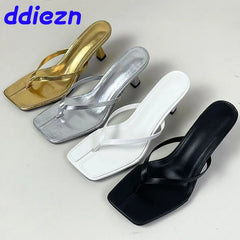 Big Size 43 Ladies Heels Slippers Pumps Shoes Female Casual Footwear Fashion Shallow Women Heeled Sandals Slides Flip flops