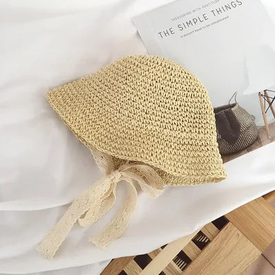 Summer Children Lace Solid Straw Hat Outdoor Girl Baby Fashion Sunscreen Cap Infant Fisherman's Caps Kid Vacation Casual Hats