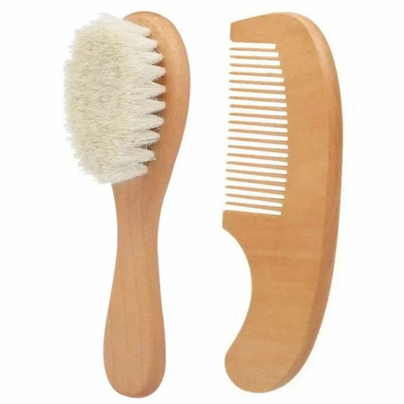 Newborn Baby Wool Wood Brush Comb Head Massage Tool Portable Baby Comb Bath Brush Comb，Special for Real Hair Wigs