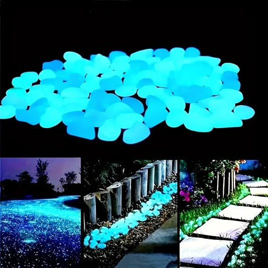 100Pcs Glow in the Dark Garden Pebbles For Sidewalk Garden Terrace Lawn Garden Patio Fish Tank Aquarium Decoration Glow Stone