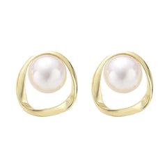 Imitation Pearl Earring for Women Gold Color Round Stud Earrings Korean Delicate Irregular Design Unusual Fashion Jewelry