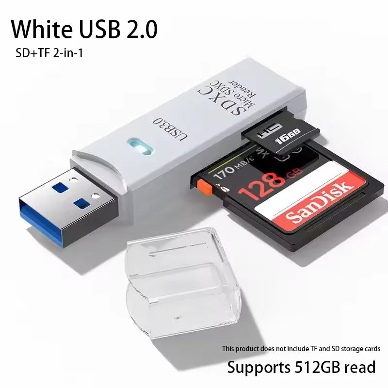 2-in-1 Multi-Functional USB 3.0/2.0 Card Reader - Supports TF+SD Cards for Computer/Tablet/Camera/Laptop/Car