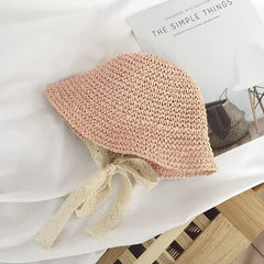 Summer Children Lace Solid Straw Hat Outdoor Girl Baby Fashion Sunscreen Cap Infant Fisherman's Caps Kid Vacation Casual Hats