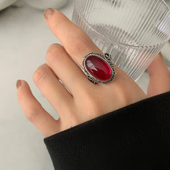 Personality Retro Exaggeration Big Garnet Stone Thai Silver Female Wedding Ring Hand Jewellery Accessories Never Fade Gifts