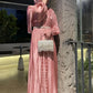 Women Eid Muslim Abaya 3 Piece Set with Scarf Lantern Sleeve Gorgeous Party Dress Pearls Belt Long Robe Abayas Kaftan Vestidos