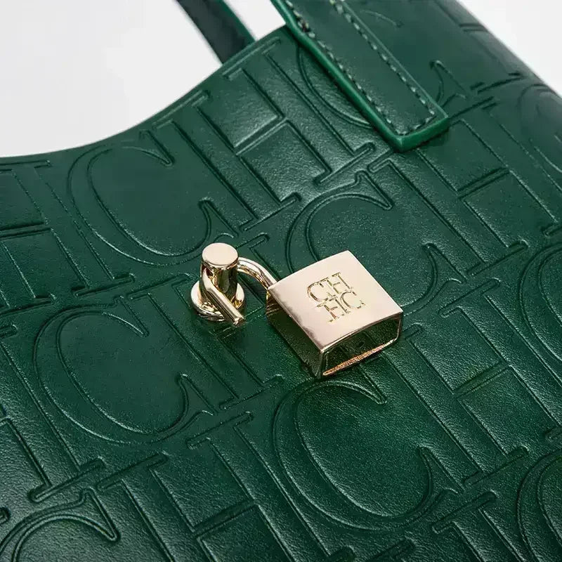 CH Large Capacity Handbag Luxury Brand Temperament Letter Print with Lock Design 2025 Trendy Women's Crossbody Bag