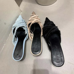 2025 Women Mules Elegant Sandals Pumps Summer Female Shoes Low Heels New In Fashion Ladies Sandal Pointed Toe Slides Footwear