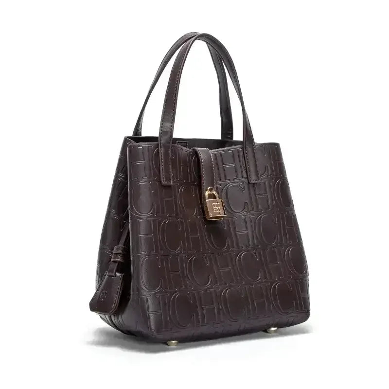CH Large Capacity Handbag Luxury Brand Temperament Letter Print with Lock Design 2025 Trendy Women's Crossbody Bag