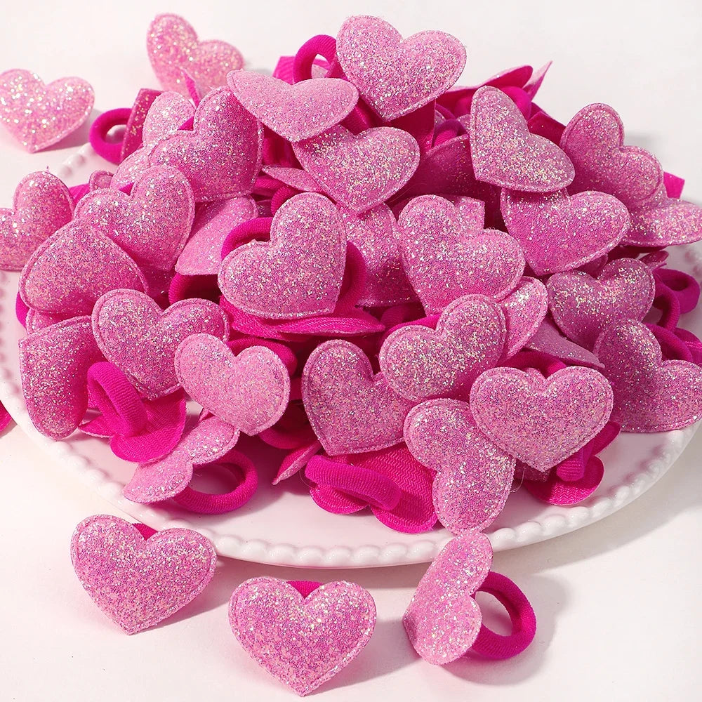 10/20pcs Girls Pink Heart Star Children Hair Loop No Harm Hair Cartoon Towel Rope Ponytail Holder Mini Rubber Band Kids Headwear