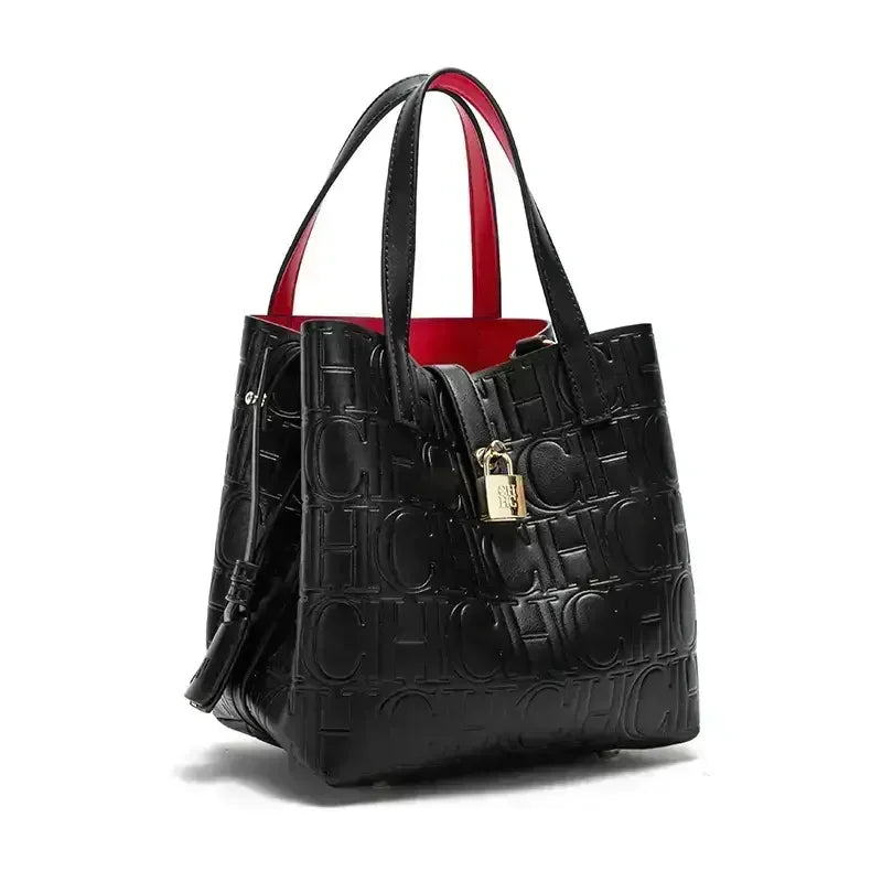 CH Large Capacity Handbag Luxury Brand Temperament Letter Print with Lock Design 2025 Trendy Women's Crossbody Bag