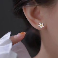 925 Sterling Silver Flower Simple Stud Earrings For Women Luxury Designer Fine Jewelry Accessories