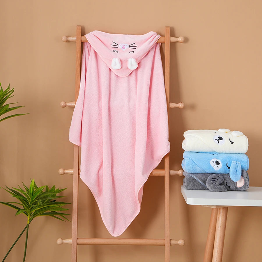 Toddler Bathrobe Infant Bath Towel Boy Girl Blankets Swaddle With Hood Cartoon Coral Fleece Towel Blanket Newborn Kids Bedding