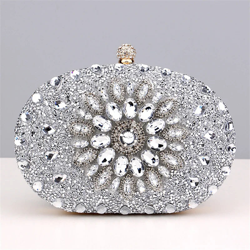 Diamond Crystal Women Make Up Cosmetic Evening Shoulder Messenger Clutch Bag Phone Purse Handbag Golden Silvery Red Pink Black