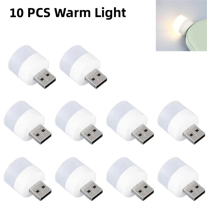 1/10Pcs Mini USB Night Light Warm White Eye Protection Book Reading Light USB Plug Computer Mobile Power Charging LED Night Lamp