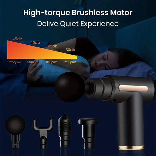 Mini Deep Tissue Massage Gun - Portable Percussion Muscle Massager for Neck, Back, Leg Pain Relief w/ 4 Heads USB Charging