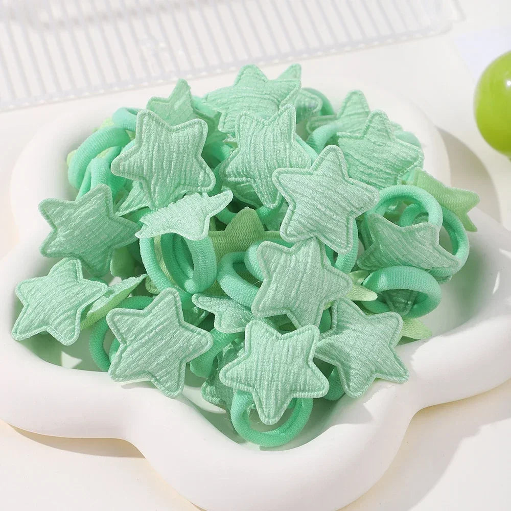 10/20pcs Girls Pink Heart Star Children Hair Loop No Harm Hair Cartoon Towel Rope Ponytail Holder Mini Rubber Band Kids Headwear