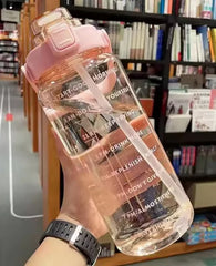 Large Capacity Plastic Straw Portable Sports Straw Water Bottle With Time Marker 2L Large Capacity Cup，Water Jug With Handle